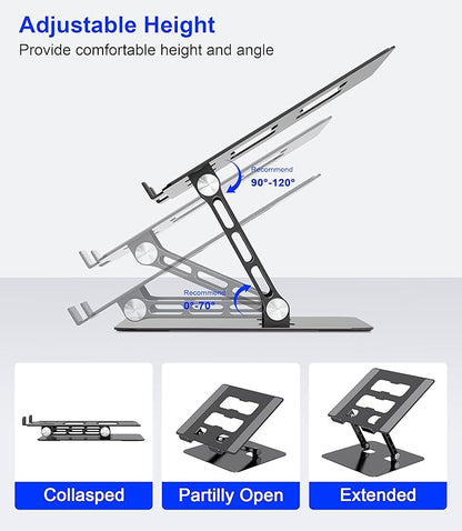 Adjustable Laptop Stand,Ergonomic Foldable Notebook Computer Holder.Compatible with MacBook iPad Dell HP Lenovo ThinkPad Acer ASUS Samsung and More 10-17" Laptops Tablets,Black