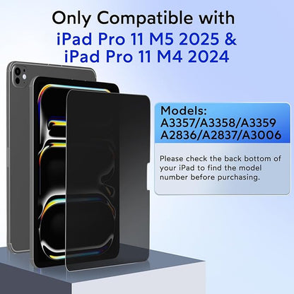 MOBDIK Privacy Screen Protector Compatible with iPad Pro 11 Inch M5 2025 / M4 2024, Anti Spy, 9H Tempered Glass, EZ Kit 1 Pack