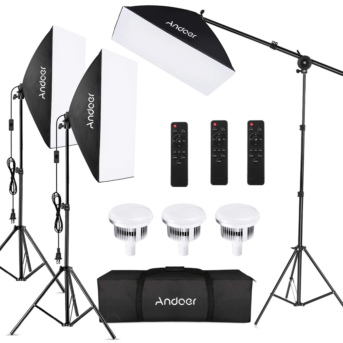 Andoer Studio Photography Light kit Softbox Lighting Set with 85W 2800K-5700K Bi-Color Temperature LED Light * 2 + 50x70cm Softbox * 2 + 2M Light Stand * 2 + Remote Control * 2 + Carry Bag * 1