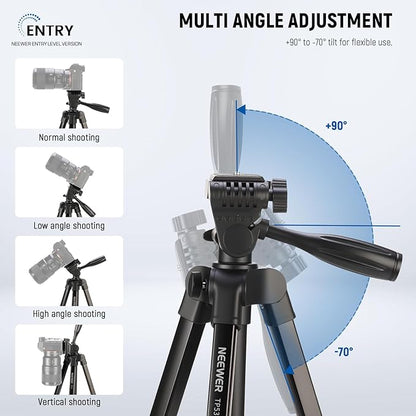 NEEWER Entry Level Version Tripod for Cell Phone & Camera, Metal Lightweight Portable Travel Stand with Cold Shoe Cellphone Holder Mount Compatible with iPhone for Video Recording Filming, TP53