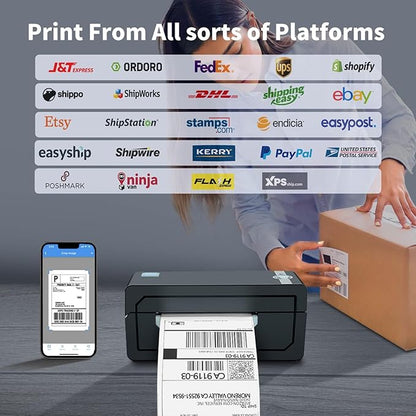 JADENS Bluetooth Thermal Shipping Label Printer – Wireless 4x6 Shipping Label Printer, Compatible with Android&iPhone and Windows, Widely Used for Ebay, Amazon, Shopify, Etsy, USPS