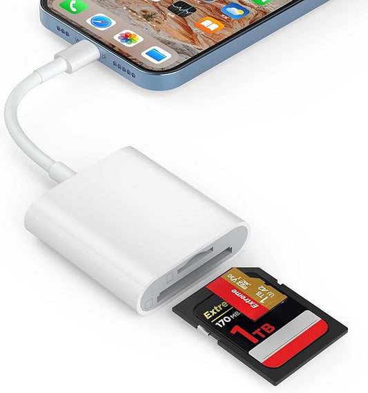 SD Card Reader, Memory Card Reader for iPhone 14/14 Pro Max/13/12/11/XS/XR Dual Slot for SD/TF Card Trail Game Camera SD Card Viewer Lightning to MicroSD Card Camera Adapter for iPad No App Required