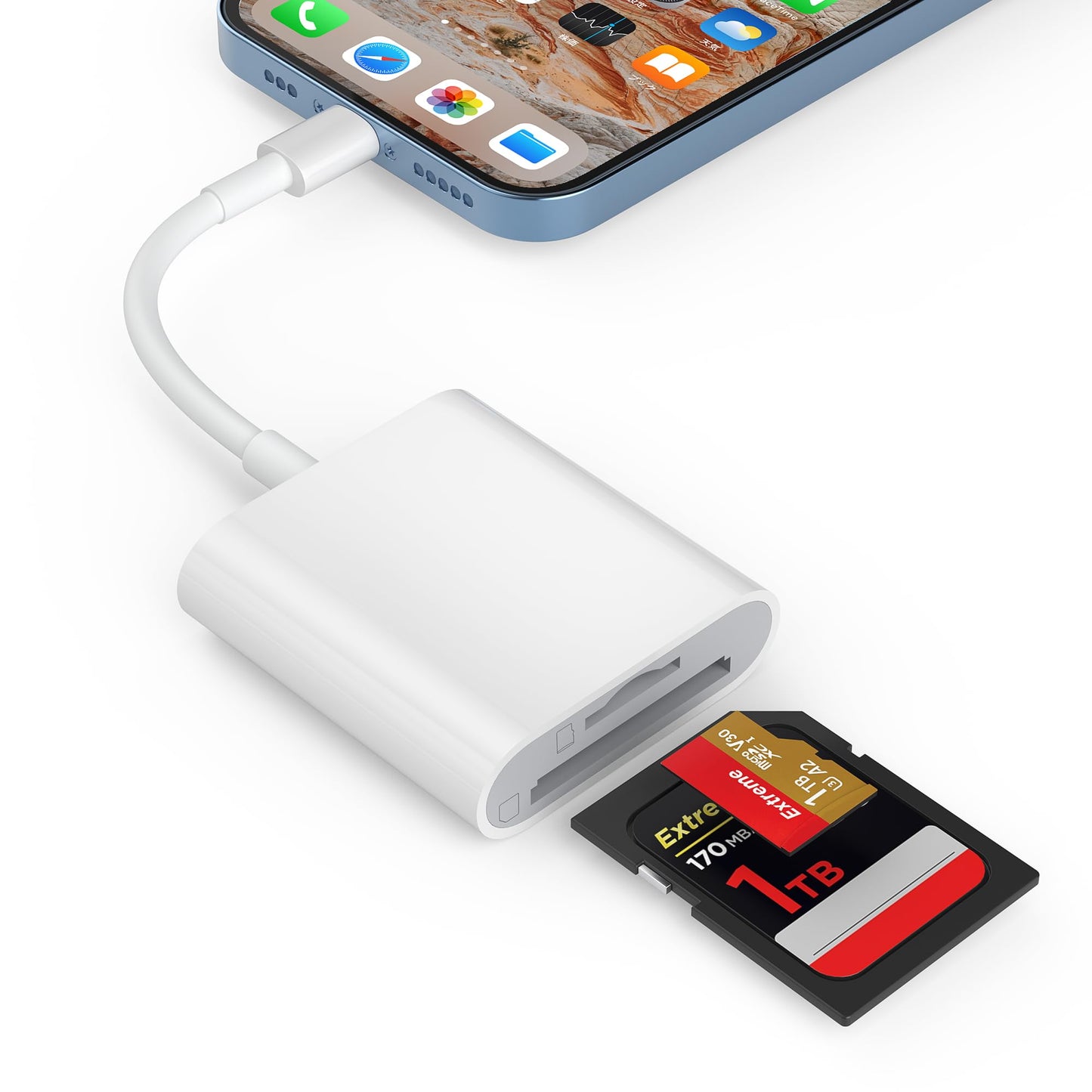 SD Card Reader, Memory Card Reader for iPhone 14/14 Pro Max/13/12/11/XS/XR Dual Slot for SD/TF Card Trail Game Camera SD Card Viewer Lightning to MicroSD Card Camera Adapter for iPad No App Required