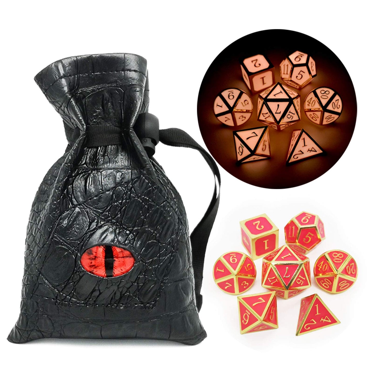 Haxtec Metal DND Dice Set, 7 Pcs Glow in the Dark Polyhedral Dice for RPG