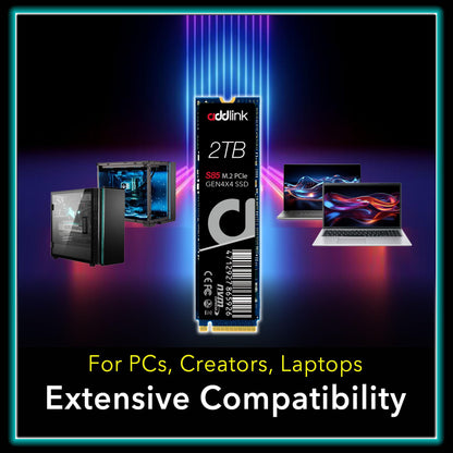Addlink S85 2TB M.2 PCIe NVMe Gen4 Memory Expansion SSD, Speed Up to 6000 MB/s, Internal Solid State Drive with HMB Technology for Laptop, Gaming and Creators