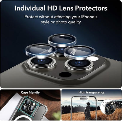 ESR for iPhone 14 Pro Screen Protector Set, 3 Tempered-Glass Screen Protectors and 1 Set of Camera Lens Protectors, Smooth Rounded Edges, Full-Coverage Military-Grade Protection, Scratch Resistant