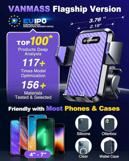 VANMASS [2024 Upgrade Phone Holders for Your Car [Super Suction Cup] Cell Phone Mount Car DashWindow Vent Desk Fit for iPhone 15 Pro Max 14 13 Universal Handsfree Automobile Vehicle Cradle，Purple