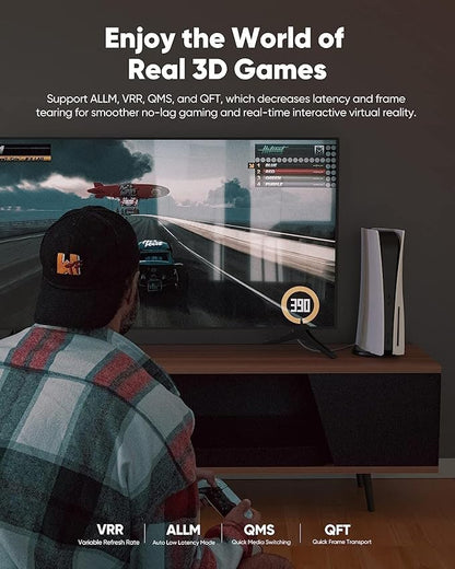Highwings Long 8K HDMI Cable 25FT 48Gbps, 2.1 High Speed Gaming Cord 4K@120Hz 8K@60Hz RTX 3090 eARC 3D Compatible for PS5, UHD TV and Blu-ray Player