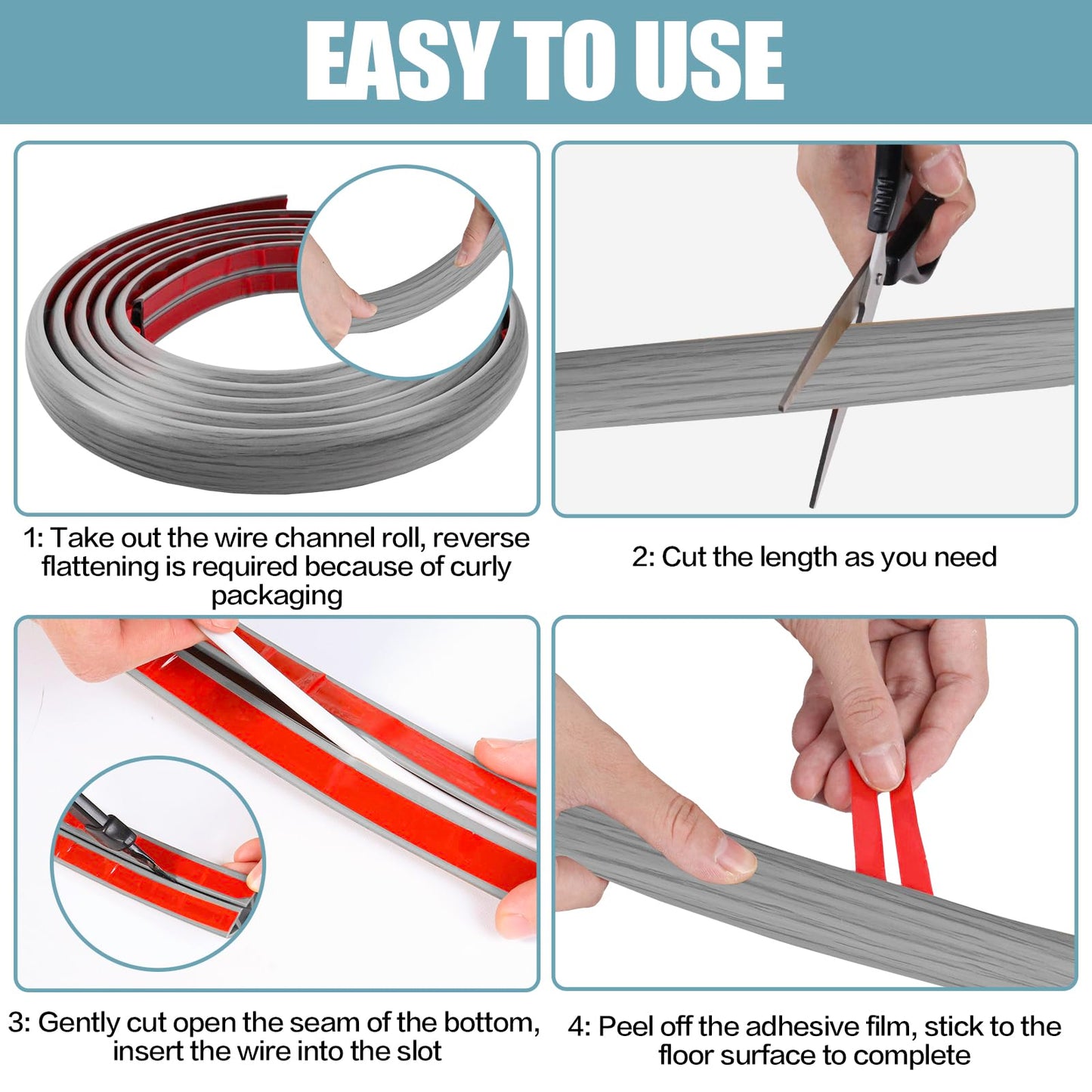 Floor Cord Cover Self Adhesive Cord Hider,10FT Cable Management, Extension Strip Protector for Wires, Prevent Cable Trips for Offices, Gyms, Exhibitions Cavity:0.39"(W) x 0.27"(H) Gray Wood