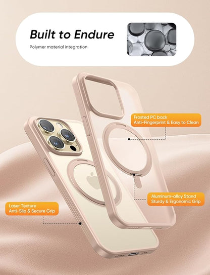 MAGIC JOHN 360° Rotatable Magnetic Invisible Stand for iPhone 14 Pro Case [Anti-Slip Grip] [Compatible with MagSafe] 16FT Shockproof for iPhone 14 Pro Case with Kickstand, Rose Gold