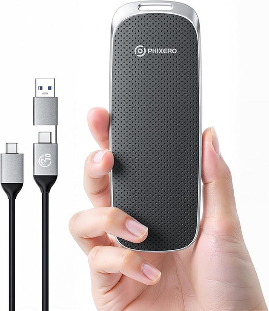 PHIXERO P10PRO External NVMe SSD 512GB, Up to 1050MB/s, USB 3.2 Gen2, Includes 2-in-1 USB C Cable, Portable Hard Drive for iPhone 15/16 PRO/Android/Mac, Black