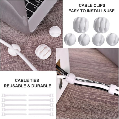 Cable Management Box, 2 Pack Large & Medium Cable Organizer Box with 17 PCS Cable Management Set, Cord Organizer Box to Hide Surge Protector on Desk or Floor (White)