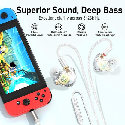 Vibes 202M Wired Earbuds - HiFi in Ear Monitor Headphones - Noise-Isolating Ear Buds w/ Mic - Clear Sound, Deep Bass & Comfort-Fit Gaming Earphones - MMCX to 3.5mm & Silver Plated Cord, Carrying Case