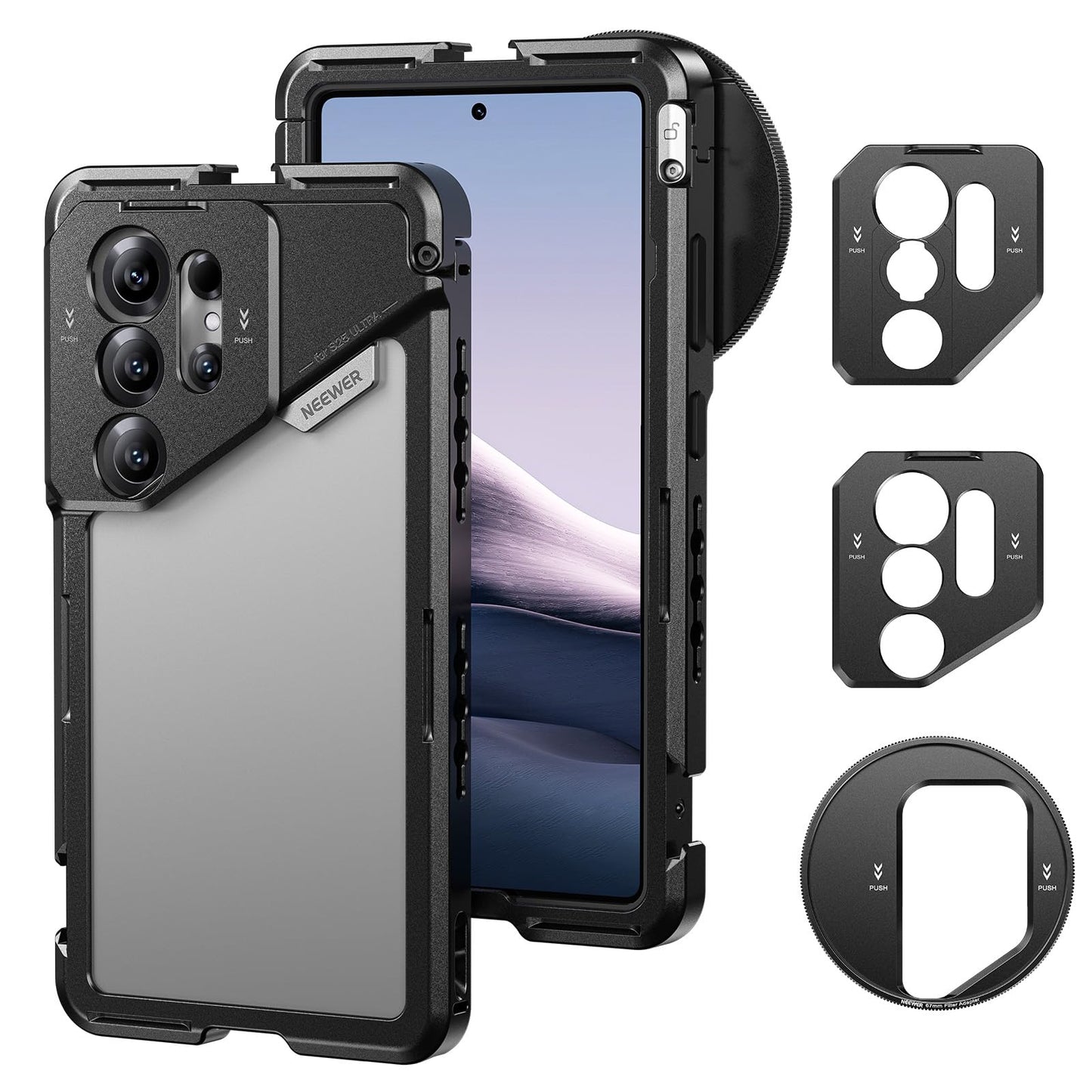 NEEWER S25 Ultra Phone Cage, Mobile Video Rig Phone Stabilizer with 67mm Filter Adapter, 17mm Lens Backplate, T Mount Lens Adapter, Compatible with Samsung Galaxy Moment T Series Lenses, PA082