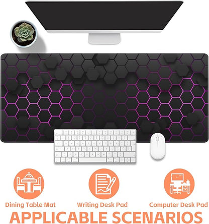 Mouse Pad Large Electric Glow Hexagonal Non-Slip Gaming Desk Mat with Stitched Edge Laptop Keyboard Desk Pad for Work Home Gaming (35.4 x 15.7 Inches)