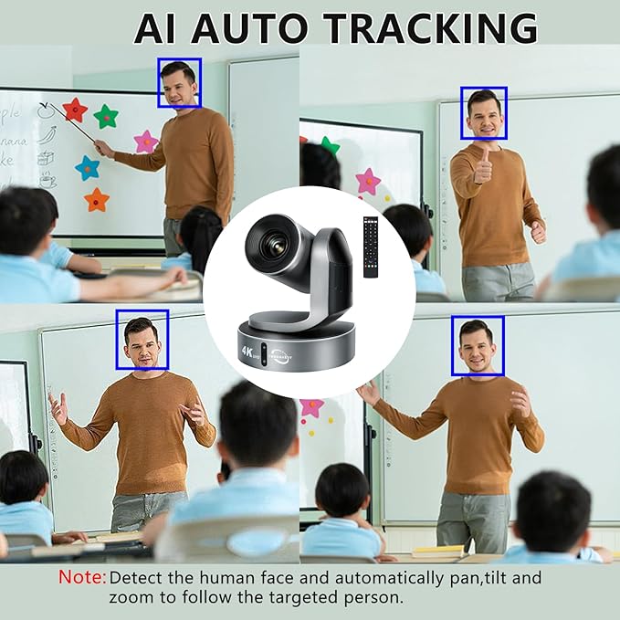 4K Conference Room Camera,PTZ Camera 20X Optical Zoom with IP/USB3.0/HDMI/RS232/RS485 for IP Live Streaming Video Conference and Church Education
