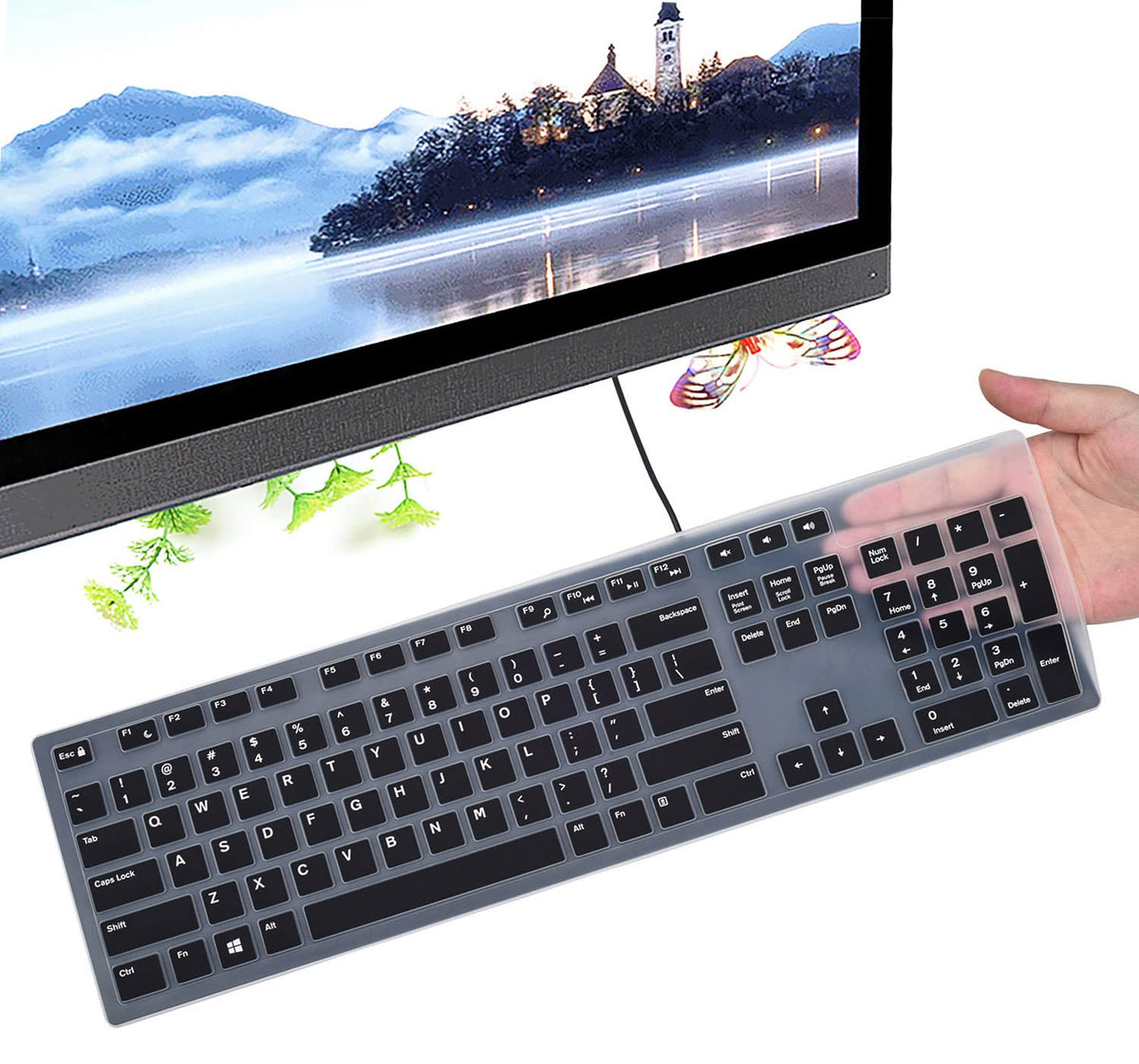 Colorful Keyboard Cover for Dell KM636 Wireless Keyboard/Dell KB216 KB216t KB216p Wired Keyboard/Dell Optiplex 5250 3050 3240 5460 7450 7050/Dell Inspiron AIO 3475/3670/3477 All-in one Desktop,Rainbow