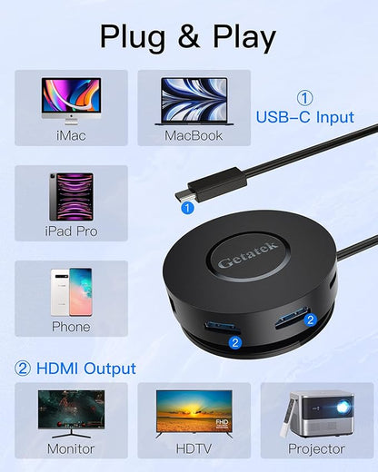 USB C Hub, 7 Ports Type C Multiport Adapter with Dual 4K HDMI, 100W PD Charging, 2* USB 3.0 5Gbps Port,Gigabit Ethernet, TF Card Reader, for MacBook Air, MacBook Pro (USB C Dock Dual HDMI)