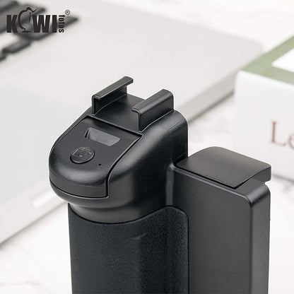 KIWIFOTOS Phone Camera Grip Handle Holder Phone Tripod Mount with Detachable Remote Shutter & Cold Shoe Adapter for iPhone 14 15 16 Pro Max Samsung Smartphone Selfie Vlog Video Shooting, Black