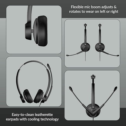Cyber Acoustics USB-C Headset With AI Noise Cancelation (AC-304C) - Microphone Eliminates Background Noise in Offices, Homes or Any Environment, Black