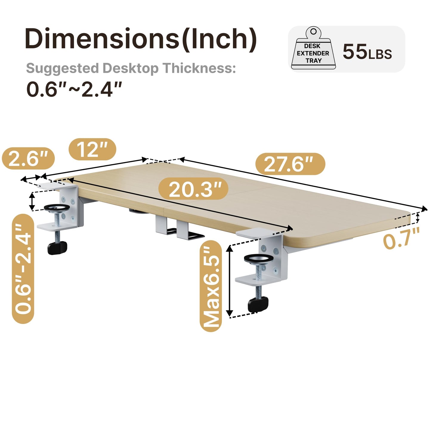 PEGZONE Desk Extender Tray, 28" x 12", with Laptop Holder, Large, Wood