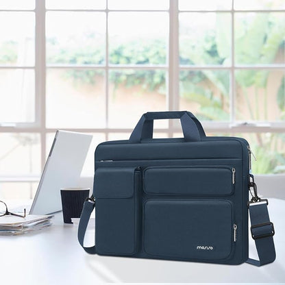MOSISO Laptop Shoulder Bag, Computer Bag with 2 Raised&1 Flapover&1 Horizontal Pocket&Handle&Belt