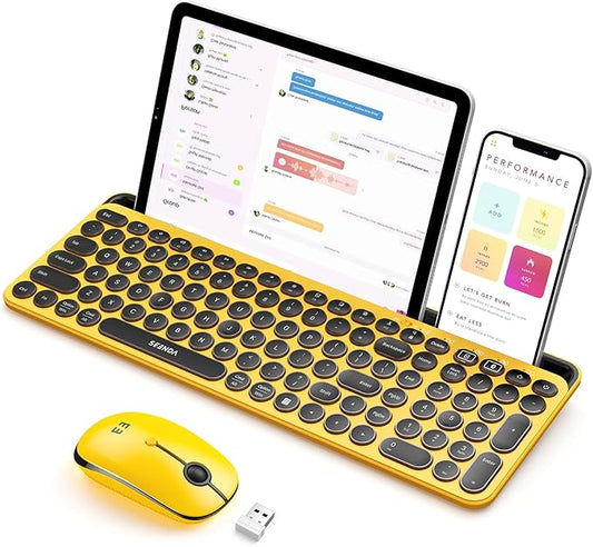 seenda Bluetooth Keyboard and Mouse for iPad, CTU-301 Wireless Multi-Device Connection Bluetooth+2.4G Keyboard Mouse Combo with Tablet Holder for iPad/MacBook/Windows, iOS/Android/Phone, Yellow
