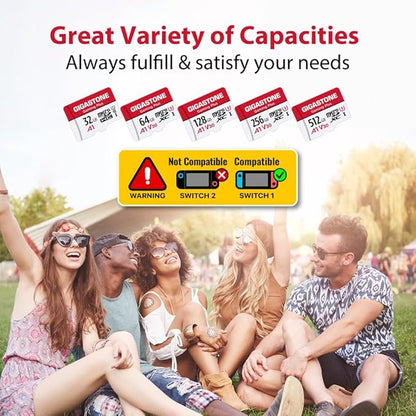 [Gigastone] 128GB Micro SD Card, Gaming Plus, MicroSDXC Memory Card for Nintendo-Switch 1, Wyze, GoPro, Dash Cam, Security Camera, 4K Video Recording, UHS-I A1 U3 V30 C10, up to 100MB/s, with Adapter