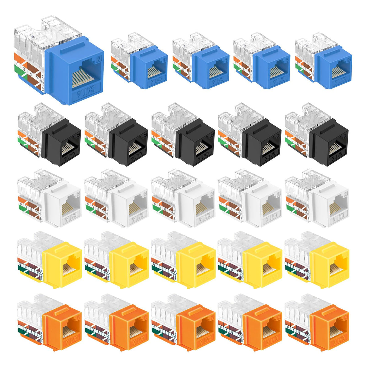 VCE UL Listed Cat6 Keystone Jacks 10Gbps 25-Pack, Orange
