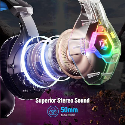 Gaming Headset for PC, Ps4, Ps5, Xbox Headset with 7.1 Surround Sound, Gaming Headphones with Noise Cancelling Mic RGB Light Over Ear Headphones for Xbox Series X/S, Switch-Blue