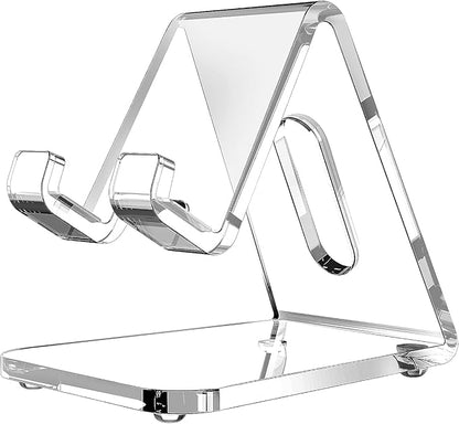 CreaDream Acrylic Cell Phone Stand, 5mm Thicker Clear Cell Phone Holder, Transparent Phone Stand for Desk, Desktop, Desk Accessories, Suitable for iPhone 14 13 Pro Max, All Smartphone 4-8inch