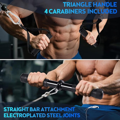 10-in-1 Cable Machine Attachments Set for Gym - Includes Tricep Rope, V-Bar, Straight Bar, D-Handle, Ankle/Wrist Straps, Storage Bag - Compatible with LAT Pulldown & Home Gym Cable Machines