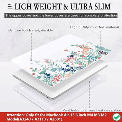 CISSOOK for MacBook Air 13.6 Inch Case 2022 2023 2024 2025 Release Model A2681 A3113 A3240, Matte Frosted Hard Shell Cover with Keyboard Cover for MacBook Air 13.6 M2 M3 M4 - Wildflowers