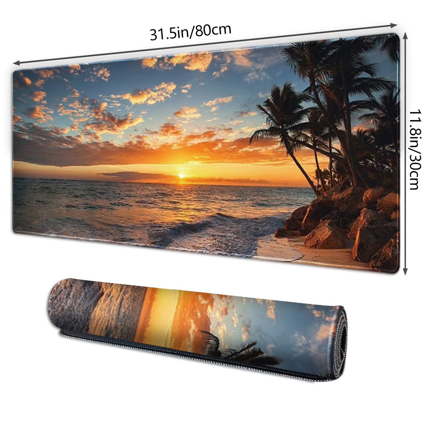 Galdas Gaming Mouse Pad XXL XL Large Mouse Pad Mat Long Extended Mousepad Desk Pad Non-Slip Rubber Mice Pads Stitched Edges Thin Pad (31.5x11.8x0.12 Inch)-Sunset Beach