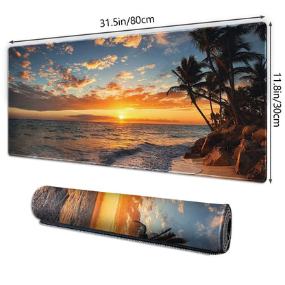 Galdas Gaming Mouse Pad XXL XL Large Mouse Pad Mat Long Extended Mousepad Desk Pad Non-Slip Rubber Mice Pads Stitched Edges Thin Pad (31.5x11.8x0.12 Inch)-Sunset Beach