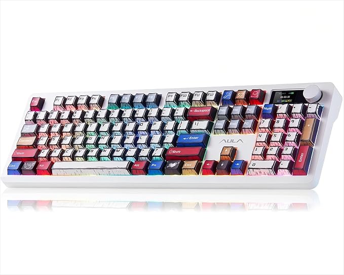 AULA F106 PRO Mechanical Keyboard,Full Size Gaming Keyboard with Hot Swappable Knob & Screen,Tri-Mode RGB Backlit with 8000mAh for PC/Laptop/Windows - Blaze Switch,Comic Mix