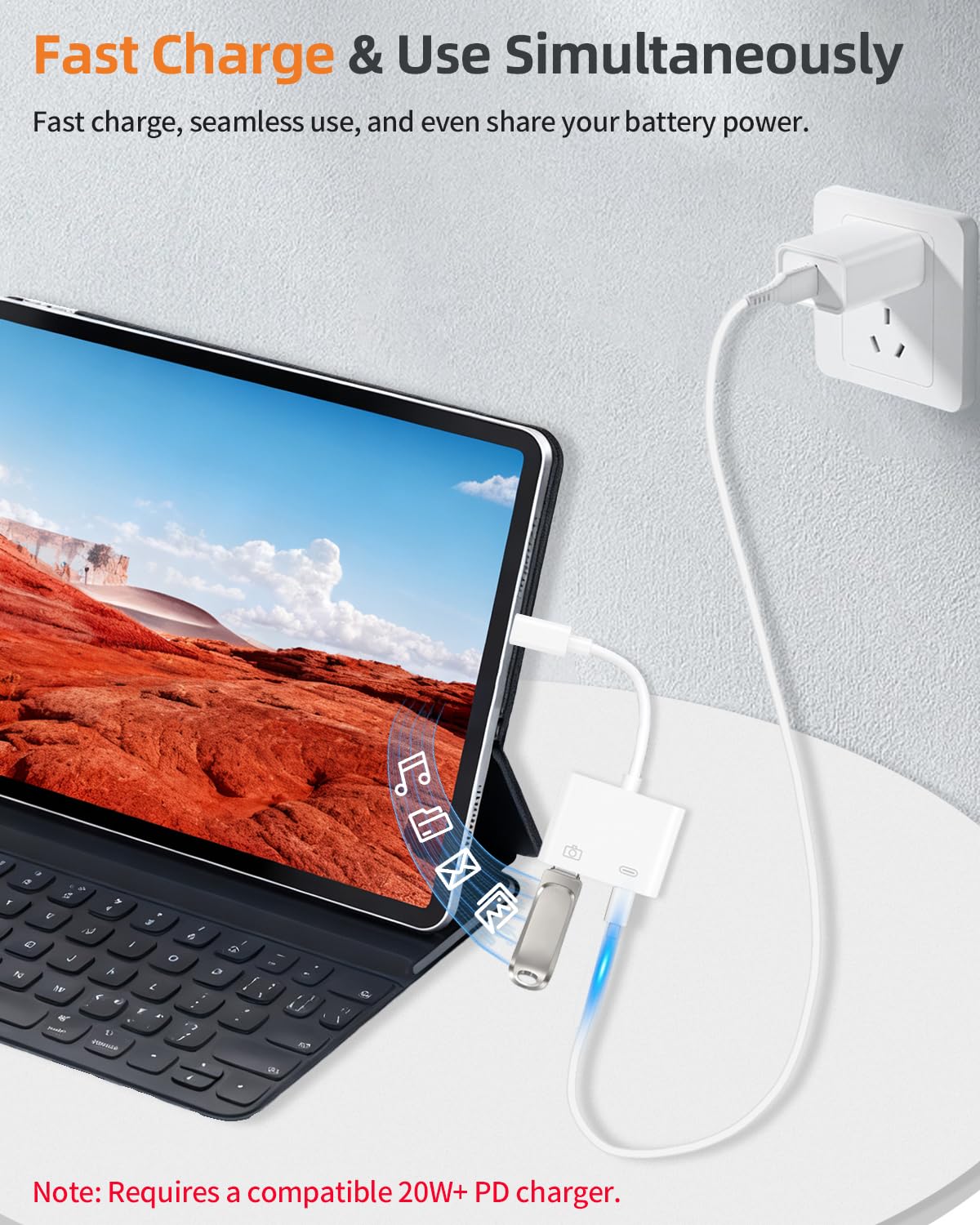 [Apple MFi Certified] Lightning to USB Camera Adapter with Charging Port for iPhone, USB3 Female OTG Adapter Compatible with iPhone/iPad Card, Readers, USB Flash Drives, Keyboards, Mice