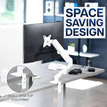 VIVO Articulating Single 17 to 27 inch Pneumatic Spring Arm Clamp-on Desk Mount Stand | Fits 1 Monitor Screen with Max VESA 100x100, White (STAND-V101OW)