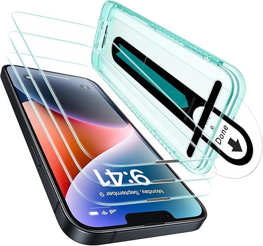 ESR 3 Pack for iPhone 17e/iPhone 16e/iPhone 14/iPhone 13/iPhone 13 Pro Screen Protector, [9H Hardness] [Military Grade Shatterproof] Tempered Glass Film with Flawless Fit Tray