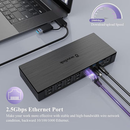 WAVLINK DisplayLink Laptop Docking Station - Quad Monitor 5K/4K@60Hz, 100W Charging - Thunderbolt 4/3, USB-C/A - M1 M2 Mac/Windows/Chrome/Ubuntu - 4 HDMI, 4 DP, 180W Power, SD 4.0 CR, 2.5Gbps LAN