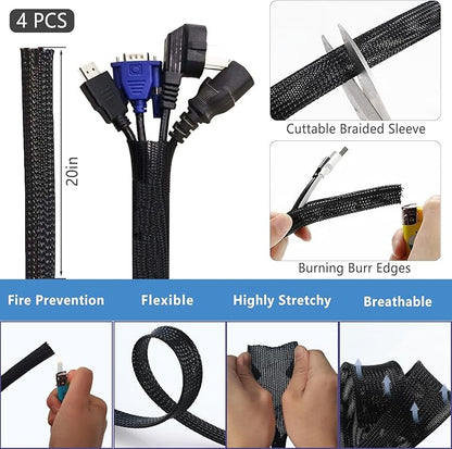 ELII 327PCS White Cable Management Kit 4 Cable Cable Sleeves, 65 Cable Clips with 13Cord Holders,20+5Roll Cable Organizer Straps,200 Fastening Cable Ties,20 Cable Zip Tie Mounts for Computer (White)