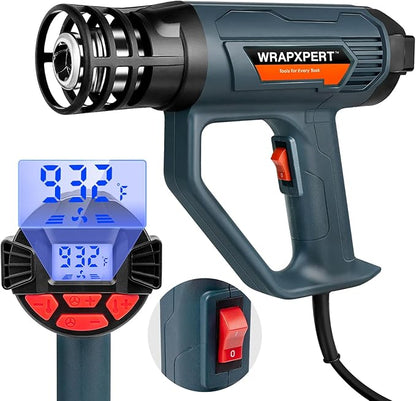 WRAPXPERT Heat Gun for Vinyl Wrap with Digital LCD 2000W 122℉-1202℉（50℃- 650℃) Hot Air Gun Variable Temperature Control Memory Function for Car Wrap, Crafts, Shrinking Tubing, Stripping Paint