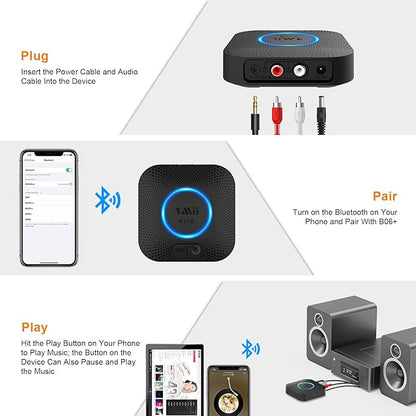 [Upgraded] 1Mii B06 Plus Bluetooth Receiver, HiFi Wireless Audio Adapter, Bluetooth 5.3 Receiver with 3D Surround aptX HD aptX Adaptive for Home Music Streaming Stereo System