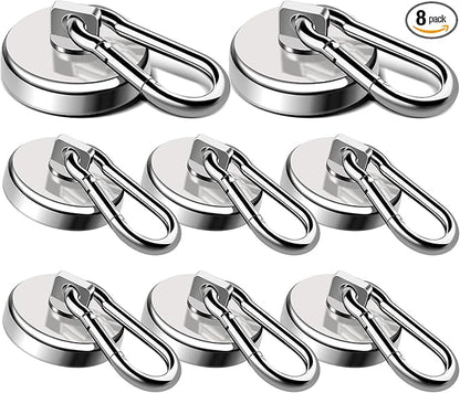 LOVIMAG Magnetic Hooks Heavy Duty, 110LBS Strong Magnetic Hooks Neodymium Magnets with Carabiner Hook, Magnet Hooks with Swivel for Grill, Hangning, Cruise, Kitchen, Garage, Refrigerator (8 Pack)