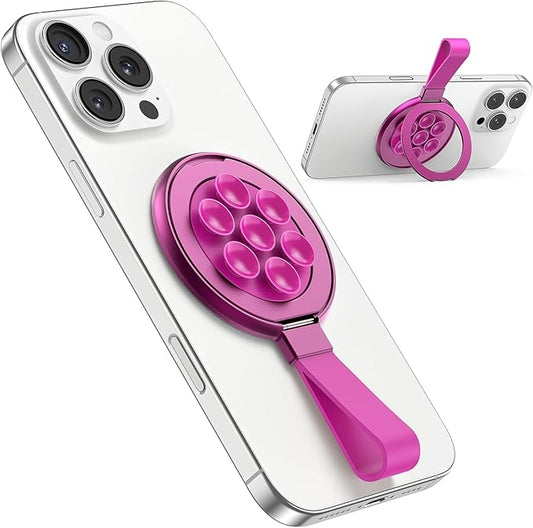 TAURI for Magsafe Suction Phone Grip - Universal Magnetic Suction Grip, 360° Rotating Hands-Free Holder, Silicone Suction Grip for iPhone 17 Pro Max/16/Android/S25,Hot Pink