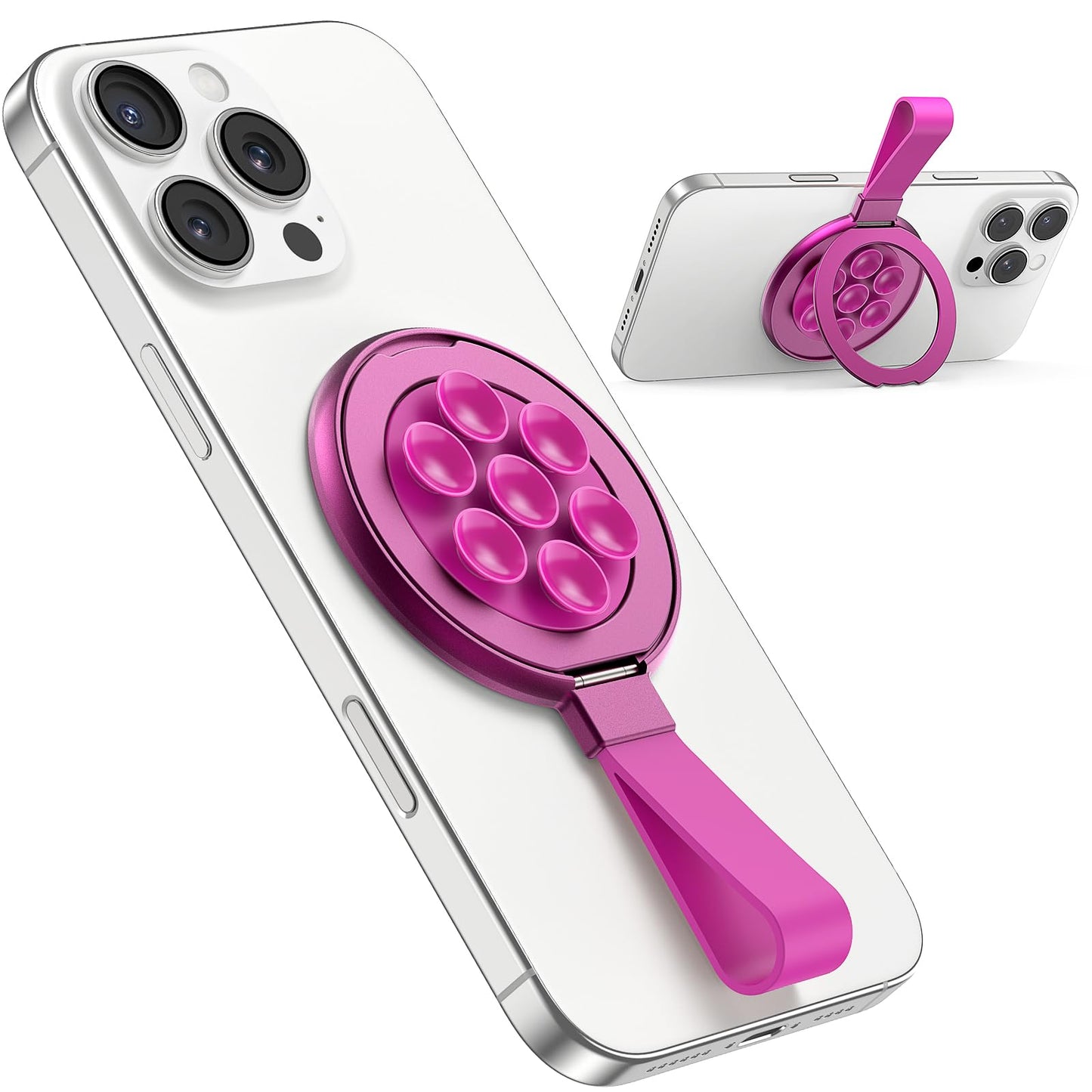 TAURI for Magsafe Suction Phone Grip - Universal Magnetic Suction Grip, 360° Rotating Hands-Free Holder, Silicone Suction Grip for iPhone 17 Pro Max/16/Android/S25,Hot Pink