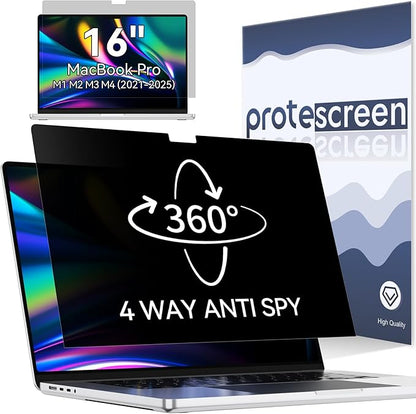 360° Privacy Screen for MacBook Pro 16 Inch (2021-2024, M1, M2, M3, M4), 4 Way Privacy Anti Glare Blue Light Filter Shield Film Anti Spy Laptop Protector for Mac 16.2In Computer