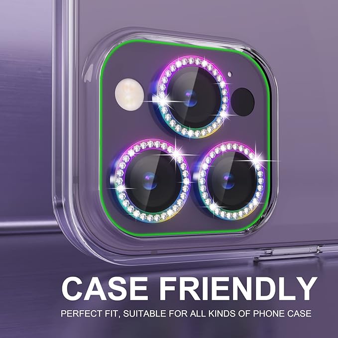 Choiche [3+1 for iPhone 14 Pro/iPhone 14 Pro Max Camera Lens Protector Bling, 9H Tempered Glass Camera Cover Screen Protector Metal Ring Decoration Accessories (Diamond-Colorful)