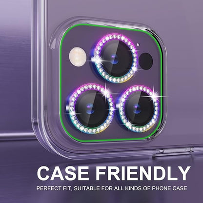 Choiche [3+1 for iPhone 14 Pro/iPhone 14 Pro Max Camera Lens Protector Bling, 9H Tempered Glass Camera Cover Screen Protector Metal Ring Decoration Accessories (Diamond-Colorful)