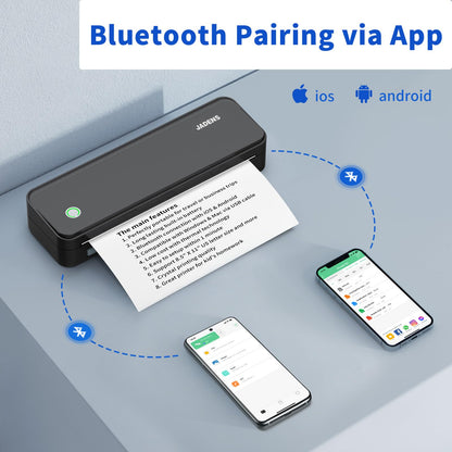 JADENS Bluetooth Thermal Printer, Support 8.5" X 11" US Letter, Portable Printers Wireless for Travel, Inkless Printer Compatible with iOS, Android, Mobile Printer for Home, Office, School